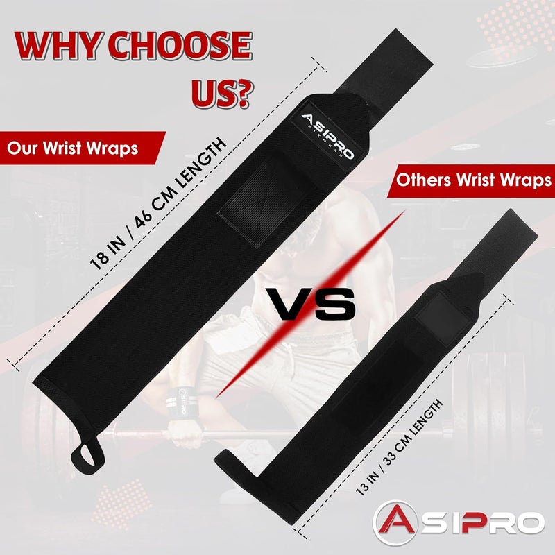 ASIPRO Wrist Wraps for Weightlifting 18" Wrist Straps for Weightlifting Weight Lifting Wrist Wraps for Men & Women, Muñequeras para Gym Wrist Support for Working Out, Gym Wrist Wraps for Powerlifting - Image 3
